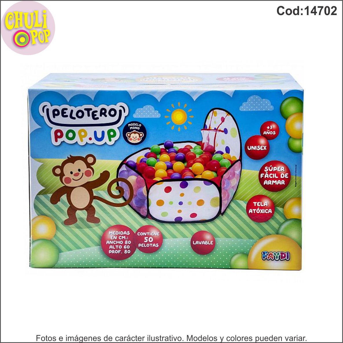 Pelotero Mono Pop-Up Basquet con 50 Pelotas