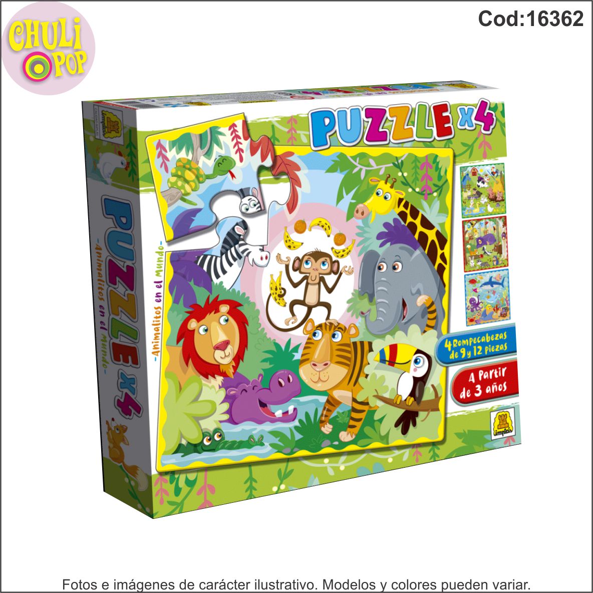 Puzzle x4 Animalitos en el Mundo Implas