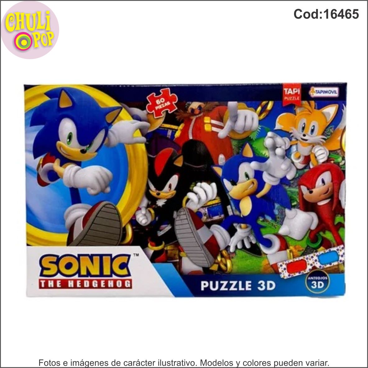 Puzzle 3D Sonic 60 Piezas con Anteojos