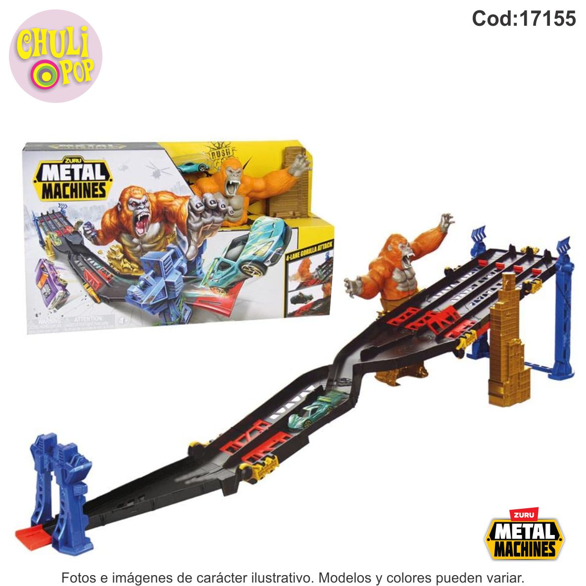 Pista de Auto Metal Machine 4-Lane Gorilla Attack