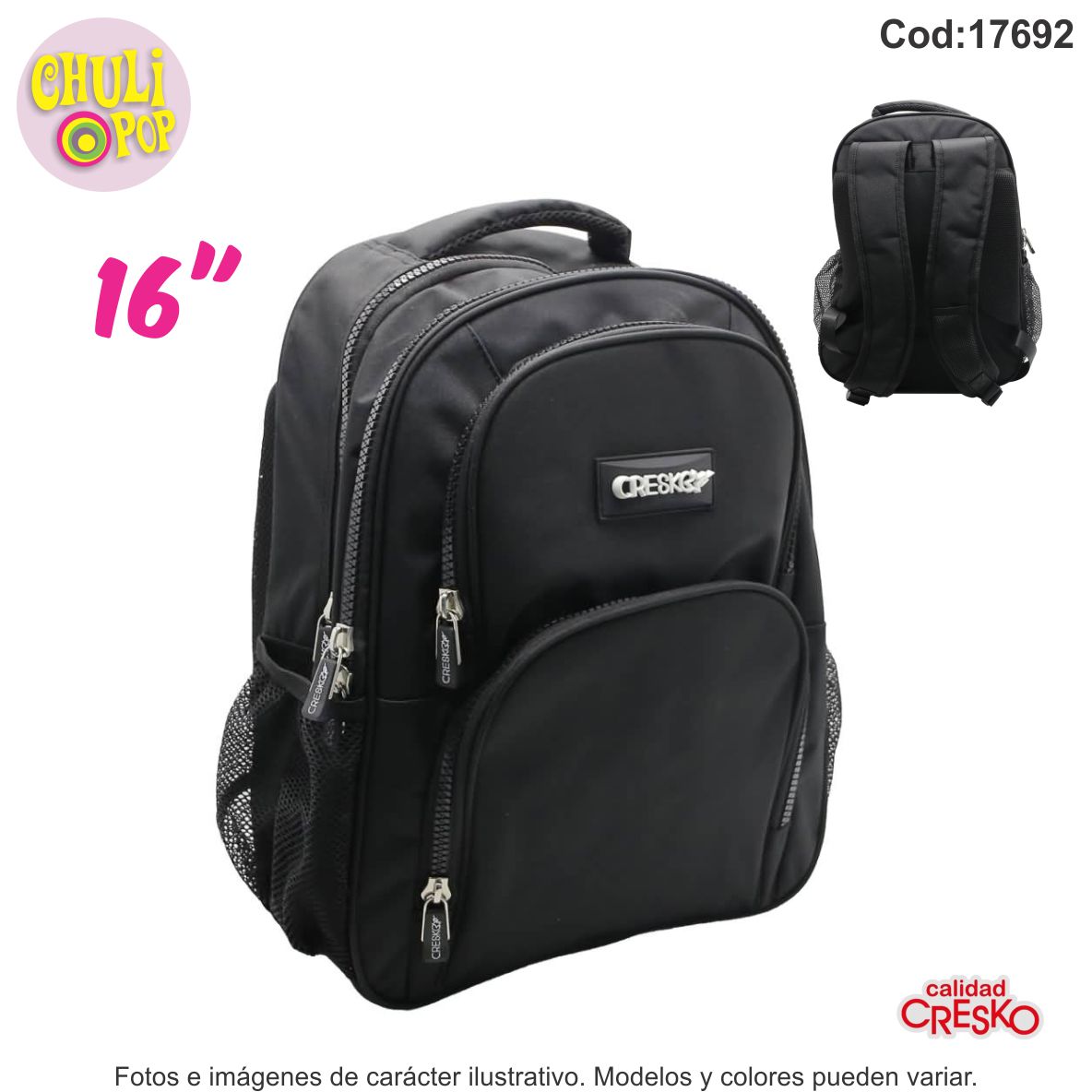 Mochila Espalda 16" Negra Cresko