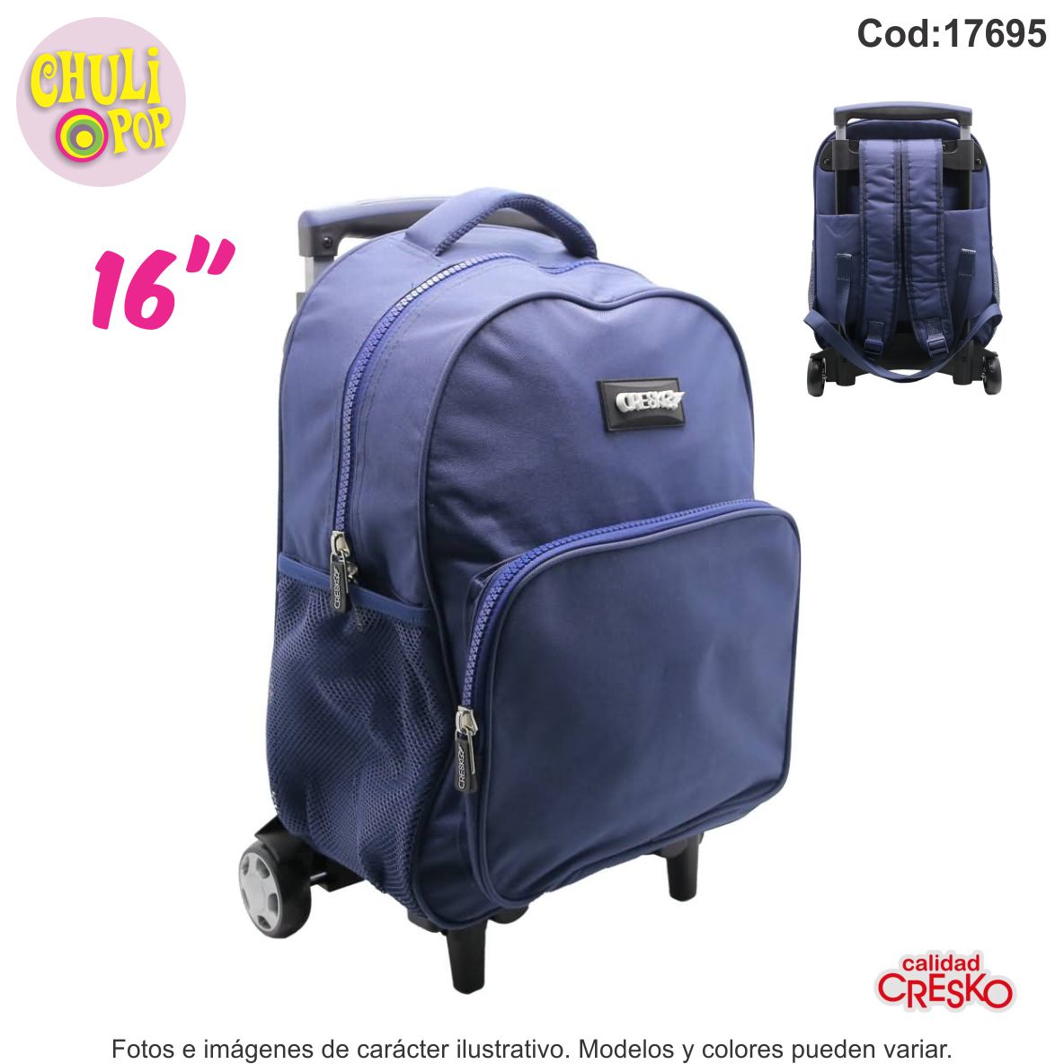 Mochila con Carro 16" Azul Cresko