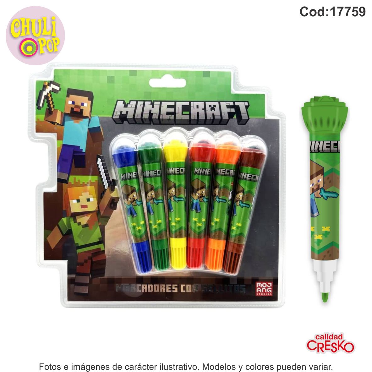 Blow Pen Marcadrores c/Sellitos Minecraft