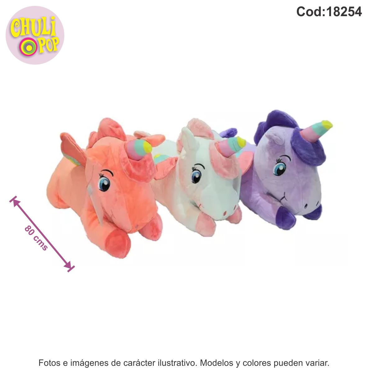 Unicornio Peluche Echado 80Cms