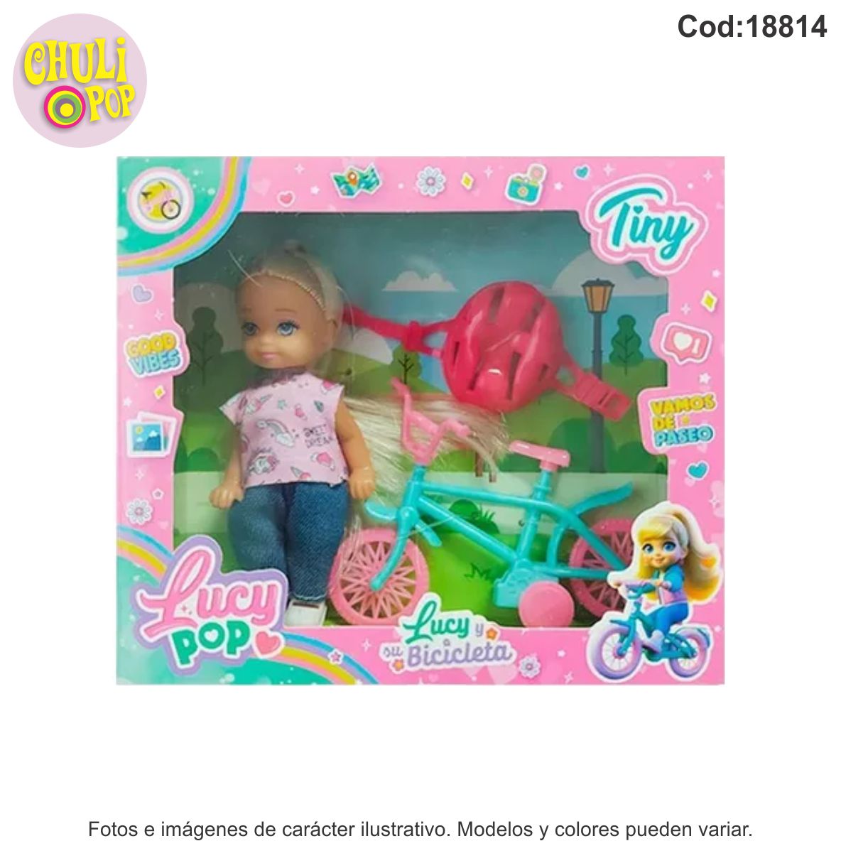 Muñeca Tiny Lucy Pop y su Bicicleta