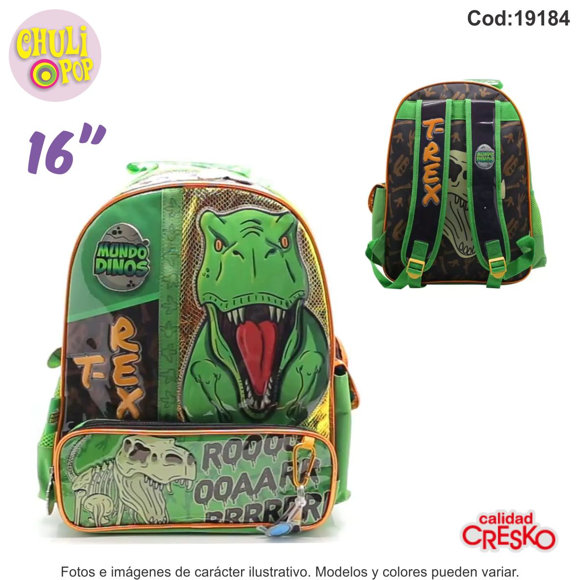 Mochila Espalada Mundo Dino 16"