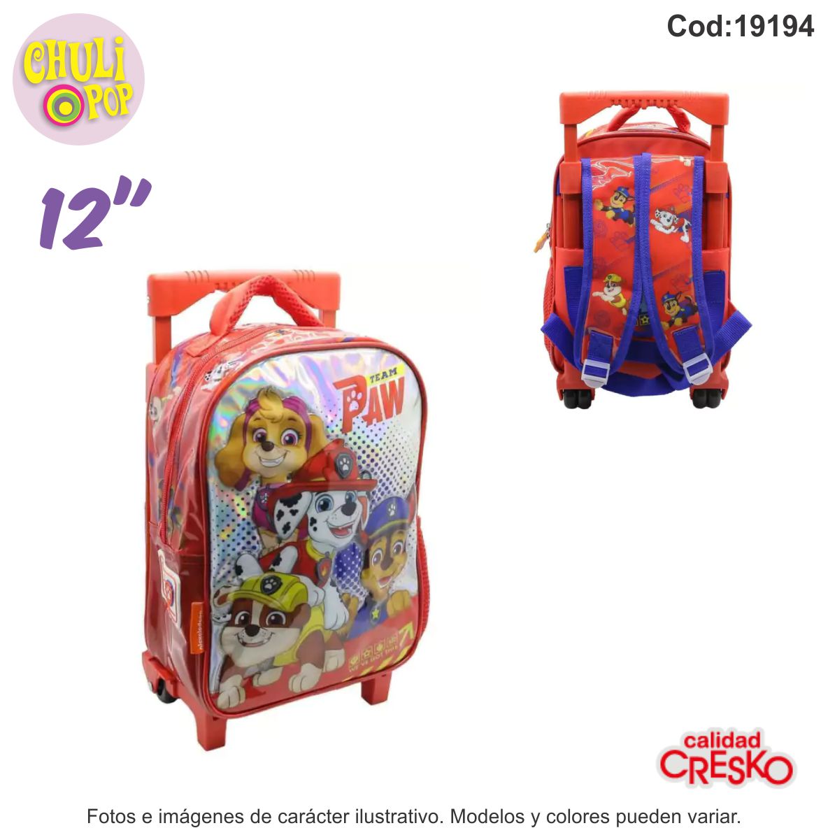 Mochila Jardin Carro Paw Patrol 12"