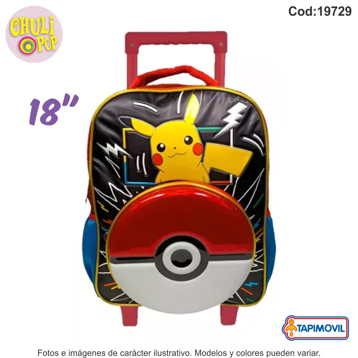 Mochila a Carro Pokemon PikachuBola 12" Tapimovil