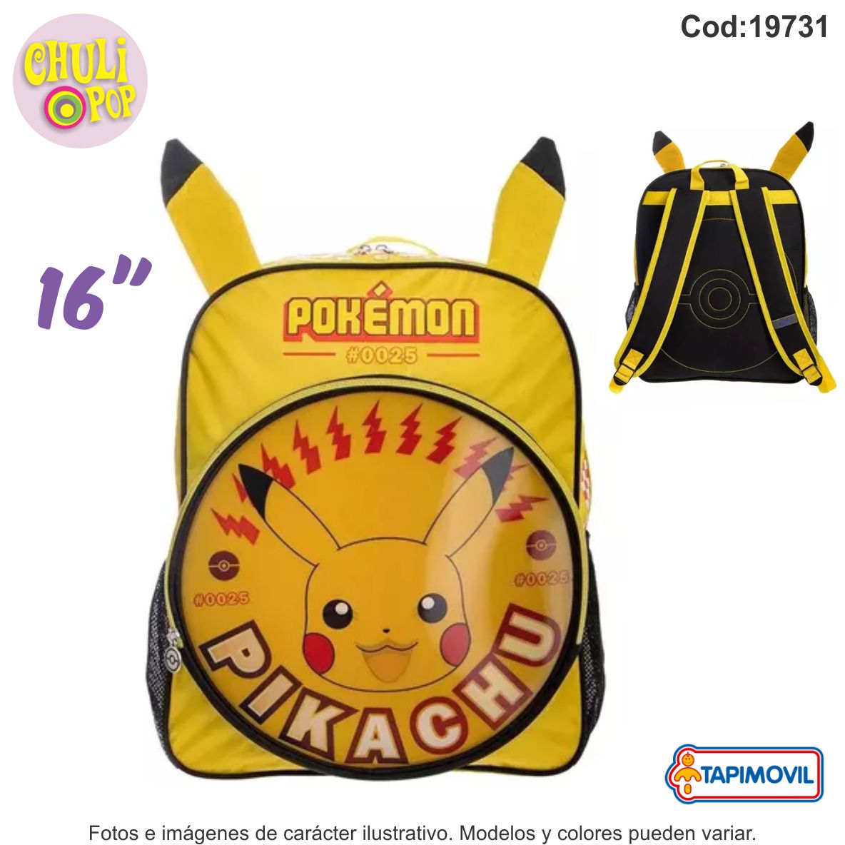 Mochila Espalda Pokemon Pikachu Tapimovil