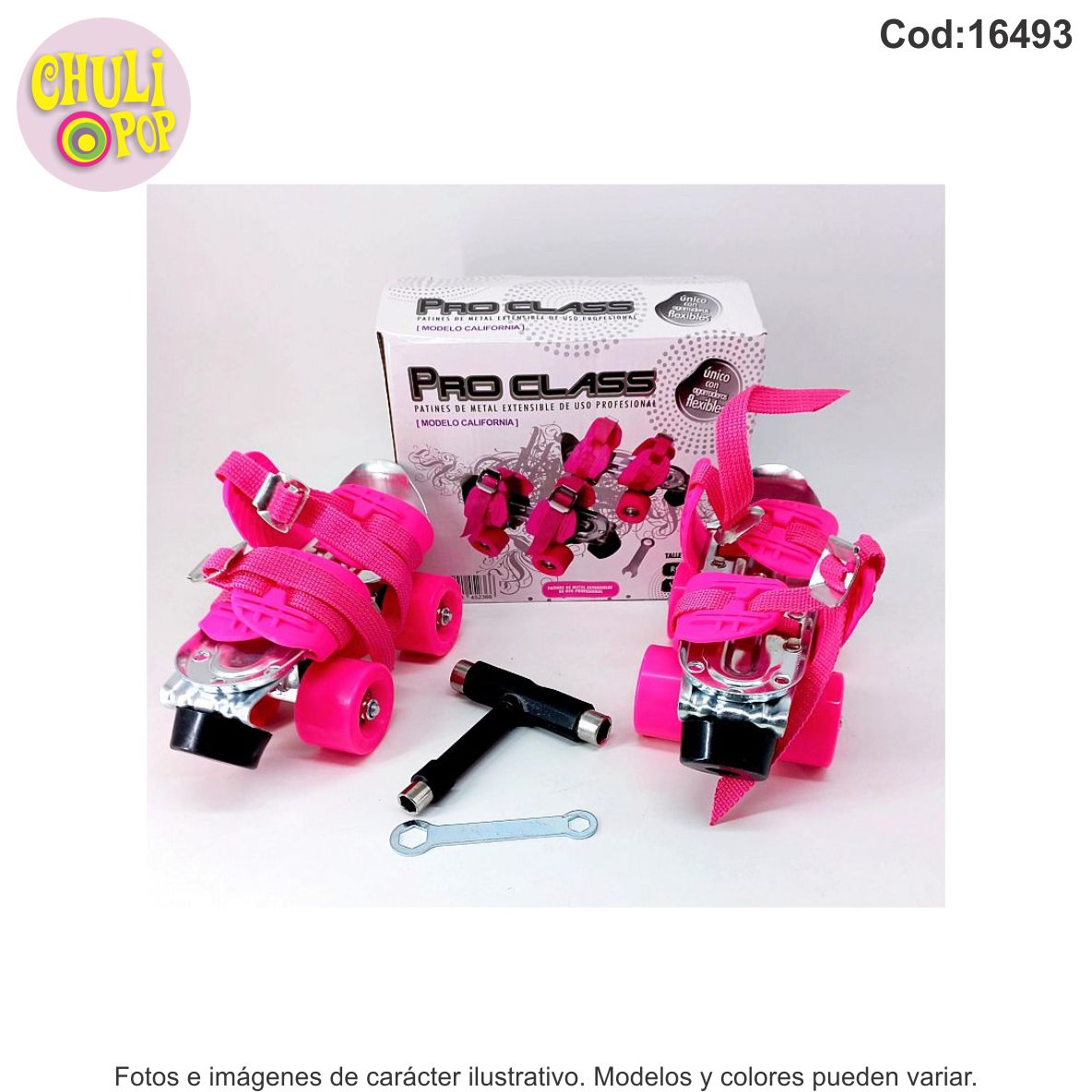 Patin Extensible Pro Class Rosa Modelo California con Accesorios