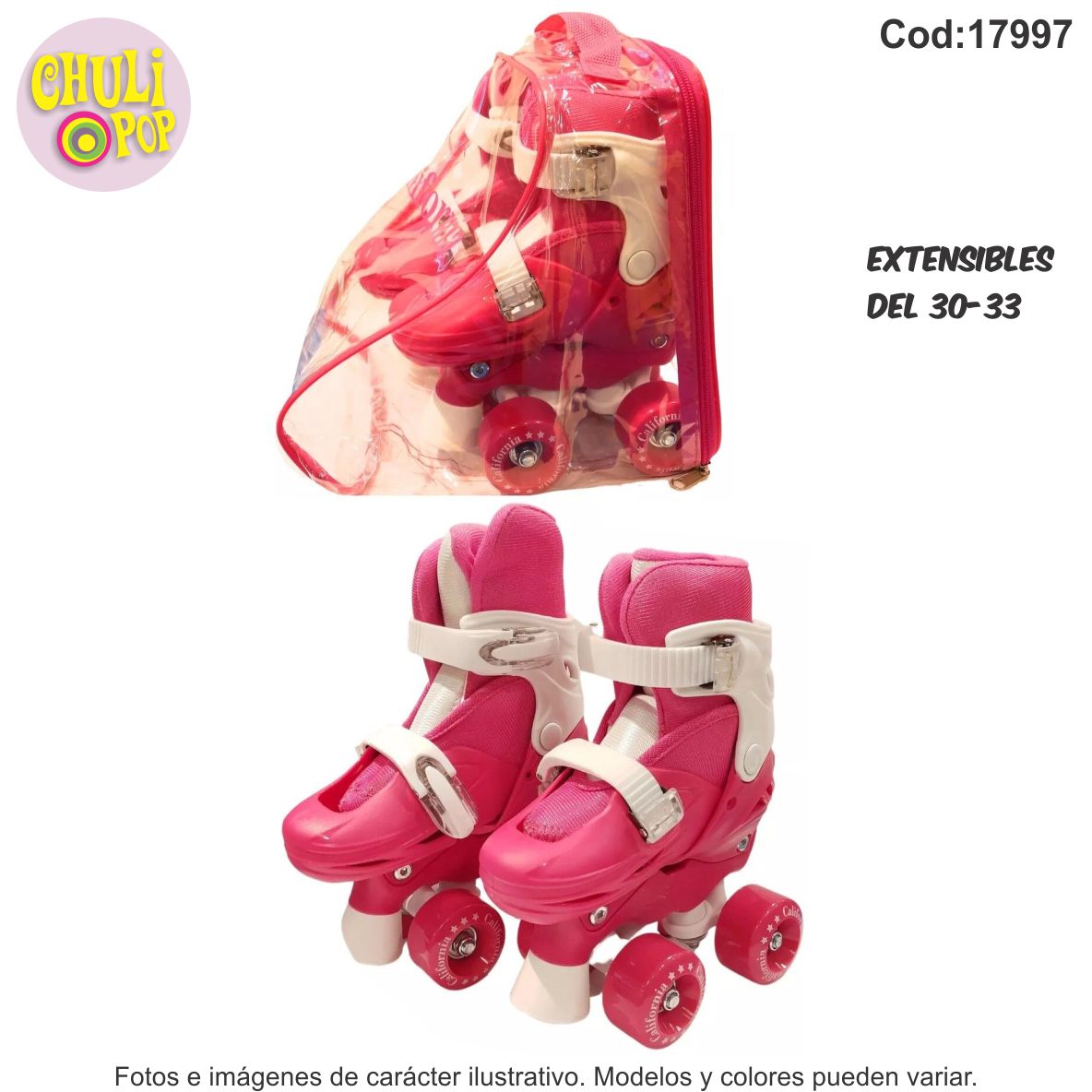 Patin Extensible Bota Rosa California Bolso PVC 30-33