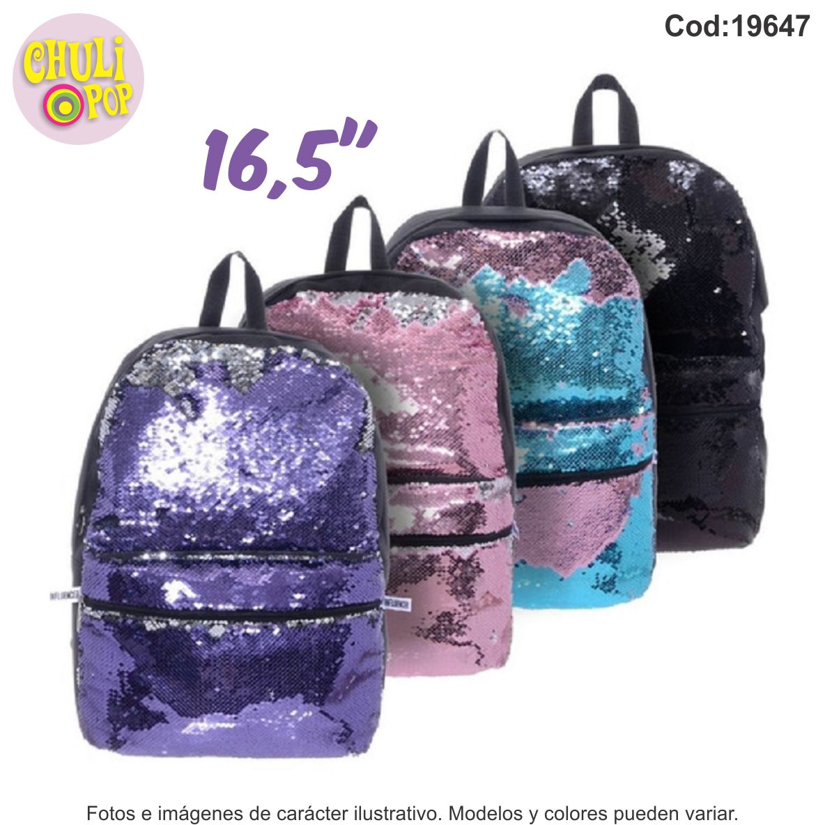 Mochila Espalda Influencer Lentejuelas 16"
